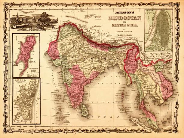 Une carte de 1862 montre les possessions britanniques en Hindoostan ou en Inde.