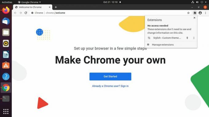 Menu des extensions de Google Chrome