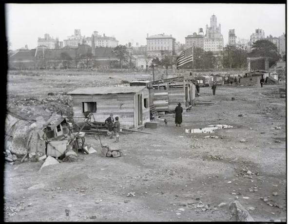 Un 'Hooverville' sur le front de mer de Seattle Washington USA Grande Dépression Mars 1933