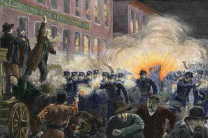Illustration couleur de l'émeute de Haymarket Square de 1886