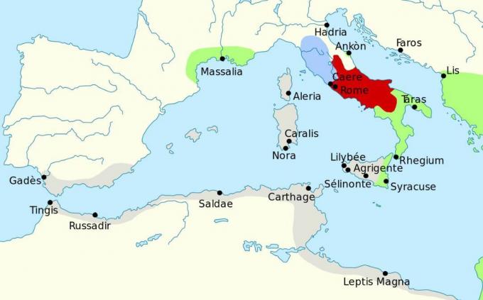 Carte montrant la région de la Méditerranée occidentale en 279 av.