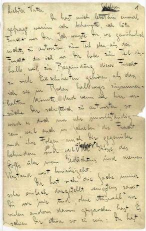 Première page de la "Lettre à son père" de Kafka.