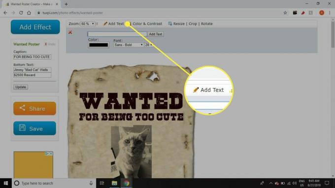 Une capture d'écran de Tuxpi avec le bouton Ajouter du texte en surbrillance