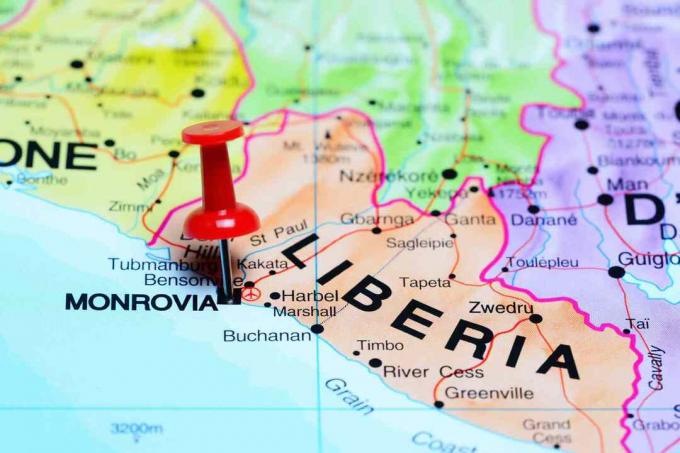Monrovia coincé sur une carte de l'Afrique