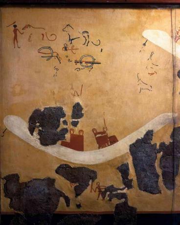 Peinture murale de la chambre funéraire à Hierakonpolis, reconstruction