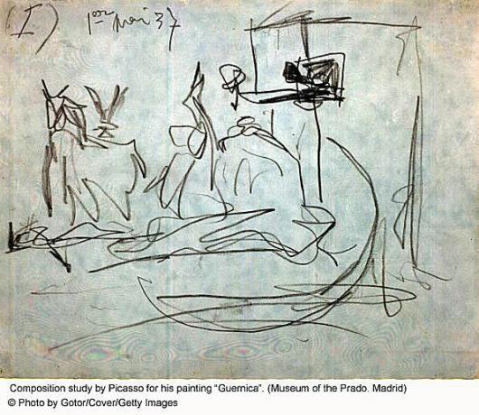 Esquisse de Picasso pour sa peinture Guernica
