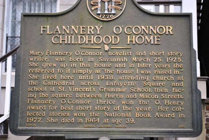 Plaque à la maison d'enfance de Flannery O'Connor