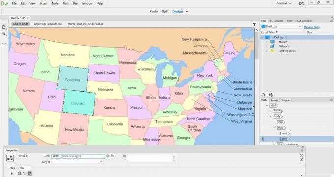 Une carte-image des États-Unis dans Dreamweaver