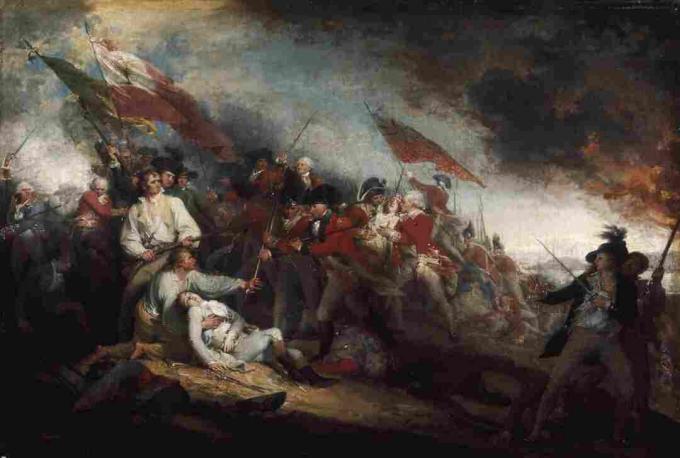 La mort du général Warren à la bataille de Bunker Hill, le 17 juin 1775, peinte par John Trumbull.