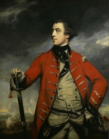 John Burgoyne en uniforme rouge de l'armée britannique.