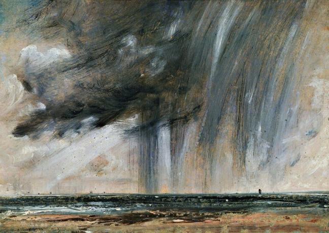 Tempête de pluie sur la mer, étude du paysage marin avec des nuages ​​de pluie, ca 1824-1828, par John Constable (1776-1837), huile sur papier marouflé sur toile, 22,2x31 cm