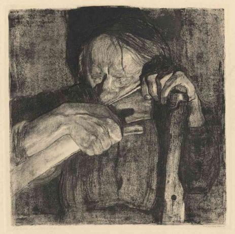 Kathe Kollwitz aiguisant la faux