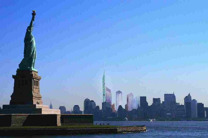 Vue depuis le port Image du plan directeur du World Trade Center, décembre 2002 par Studio Libeskind