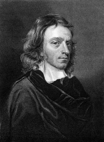 Gravure de John Milton en noir et blanc