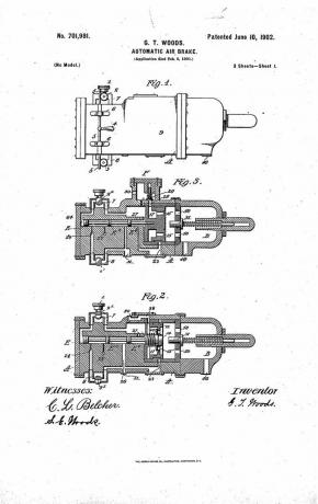 brevet pour Granville T. Frein pneumatique automatique Woods, 1902