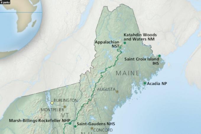 Carte des parcs nationaux du Maine