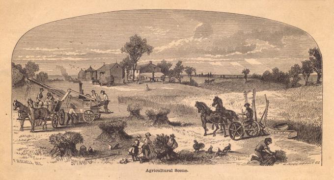 Illustration ancienne, noir et blanc de la scène agricole, à partir des années 1800