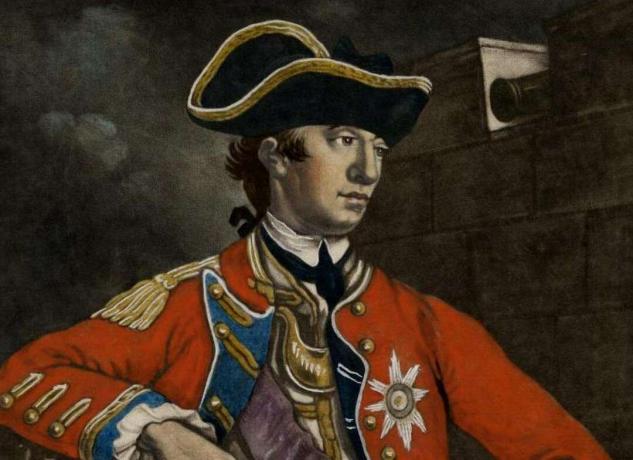 Le général William Howe en uniforme rouge de l'armée britannique.