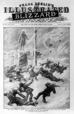 The Great Blizzard tel que représenté sur la couverture d'un magazine illustré en mars 1888.