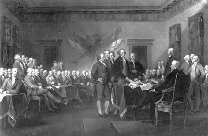 Le premier Congrès continental se tient à Carpenter's Hall, Philadelphie pour définir les droits américains et organiser un plan de résistance aux actes coercitifs imposés par le Parlement britannique comme punition pour le Boston Tea Fête.
