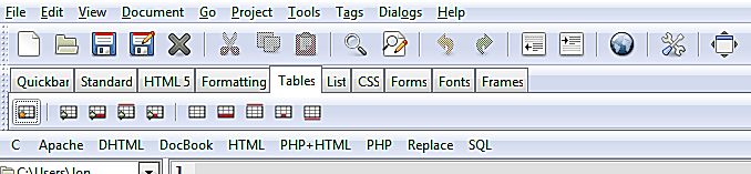 Utilisation de la barre d'outils HTML dans Bluefish