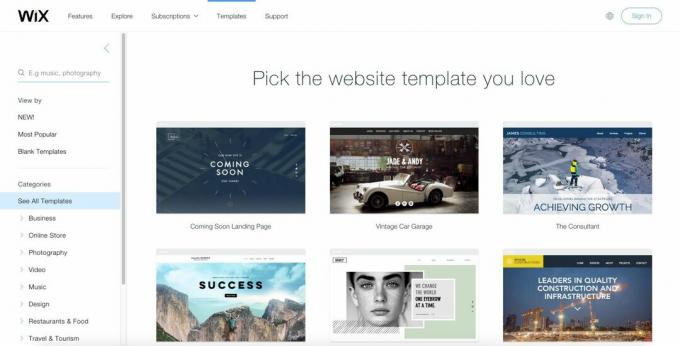 Une capture d'écran de Wix.com.