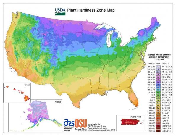 Carte des zones de rusticité des plantes aux États-Unis