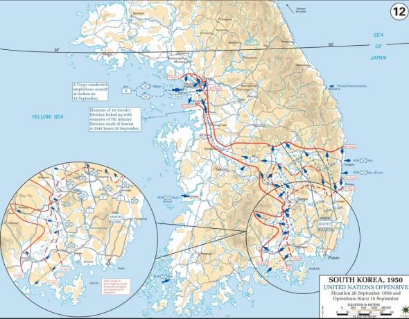 Carte de l'invasion d'Inchon et de l'évasion du périmètre de Pusan